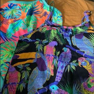 Tropical prints swimsuit and tank top